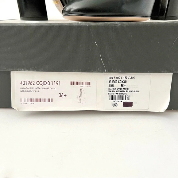 GUCCI | Web Stripe Carly Black Leather Studded Ankle Boots Block Heel US 6.5 - Picture 16 of 16